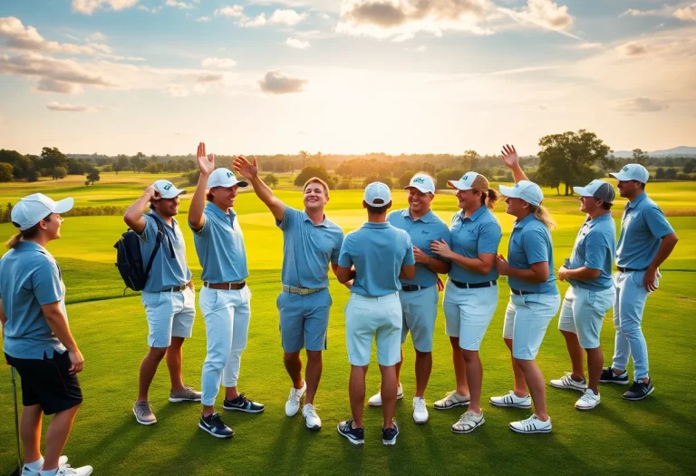 Lake County High School Golf Team on a course celebrating a successful tournament.