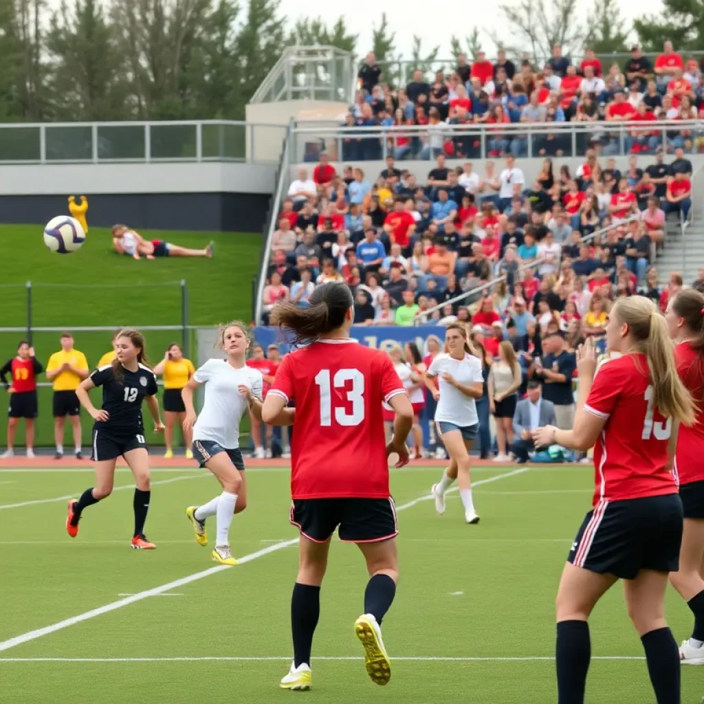 Athletes in action during high school soccer and volleyball matches in Las Vegas.