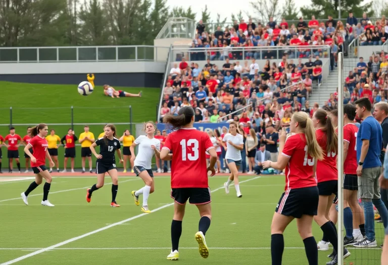 Athletes in action during high school soccer and volleyball matches in Las Vegas.