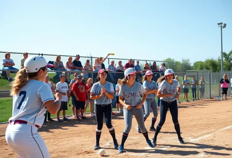 Lathrop High School softball team in action at a game