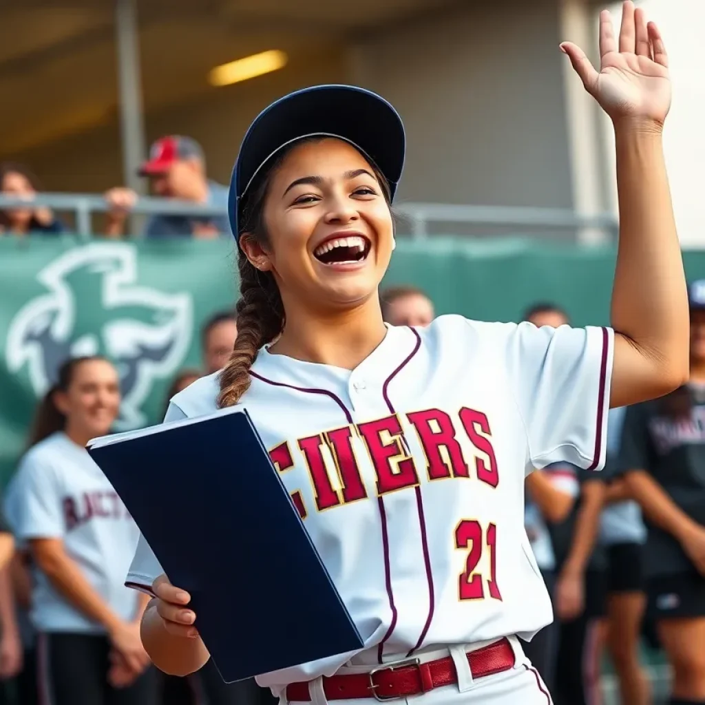 Celebration of a softball player's commitment to university
