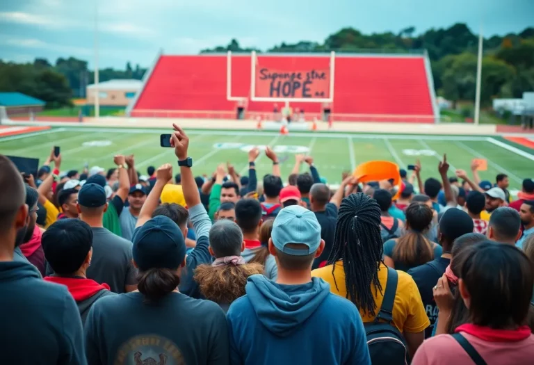 Community members gathering to support an injured football player