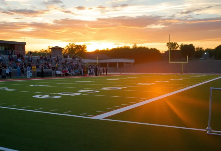 Football field at Liberty County High School with cheering crowd