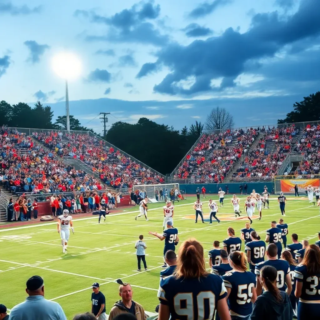 Lincoln-Way football game with cheering fans and players on the field