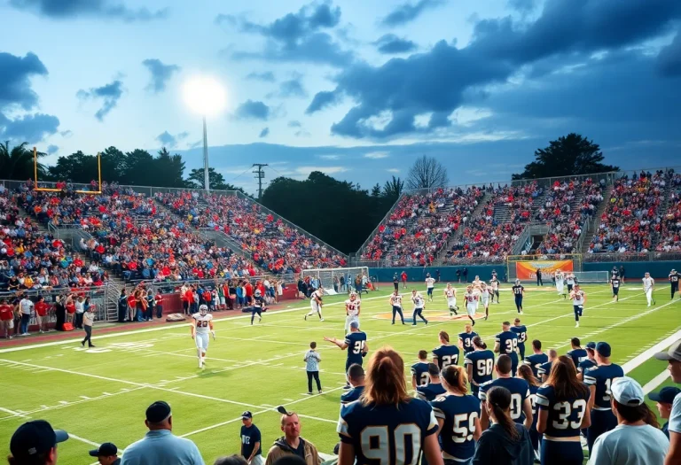 Lincoln-Way football game with cheering fans and players on the field