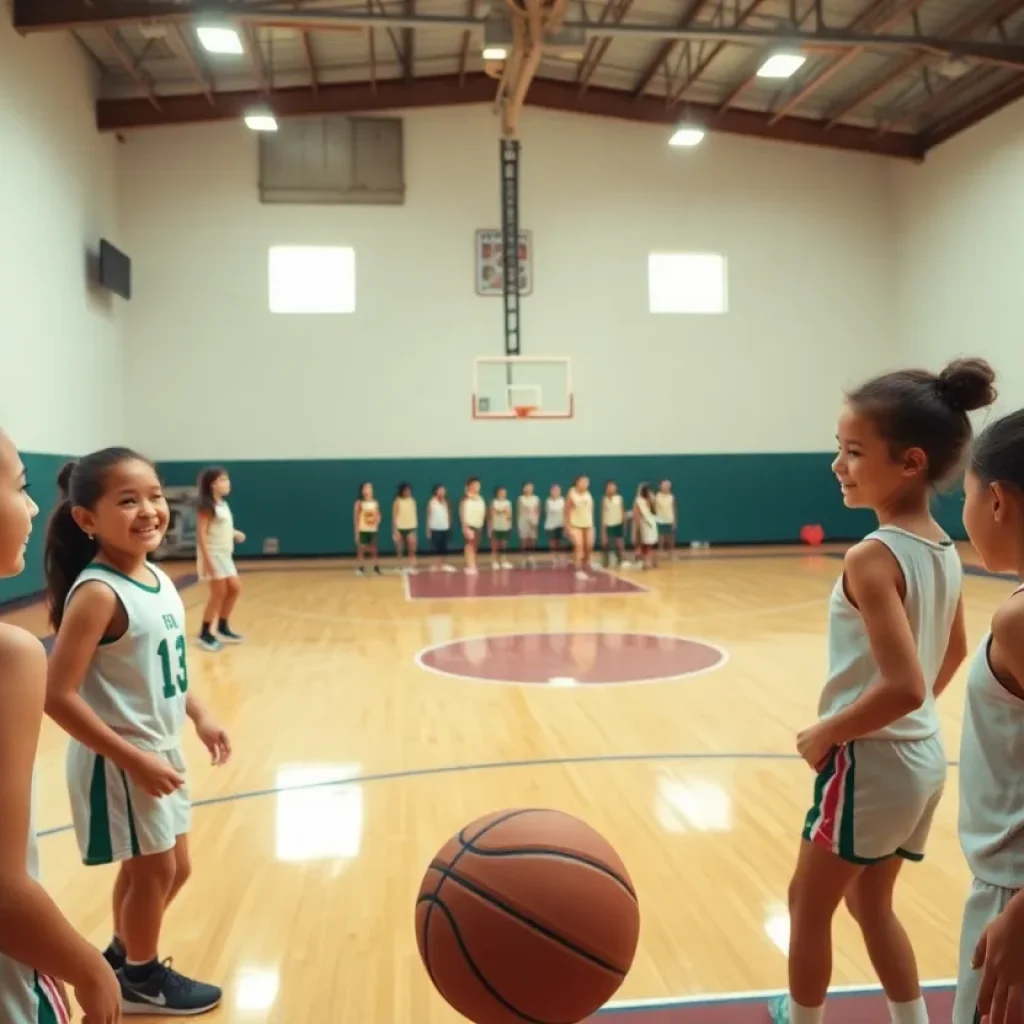 Linden High School girls basketball team practicing together