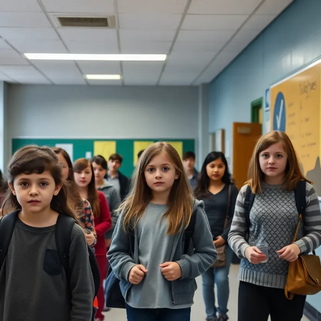 Empty high school hallway reflecting concern and misconduct