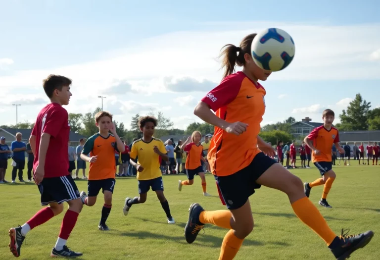 High school soccer players competing at Remich Park, Littleton