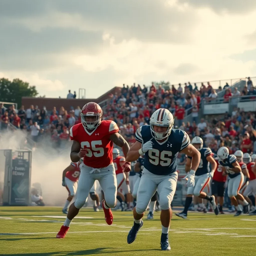 High school football players competing in an intense game.