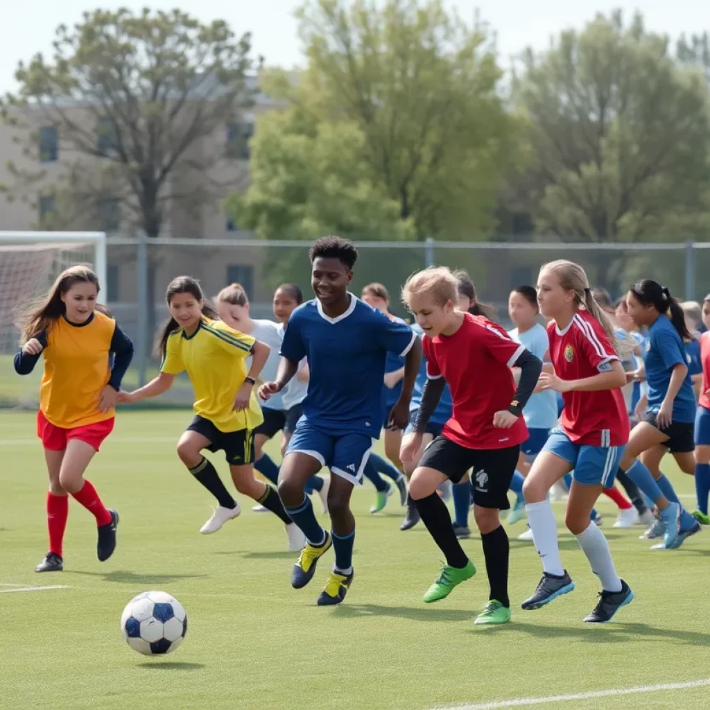 Lowell High School boys soccer team playing during a match