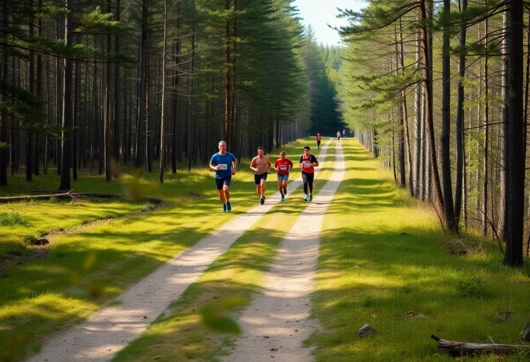 Athletes training on a cross country trail in Maine