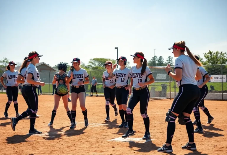 Meeker High School softball players competing in a game.