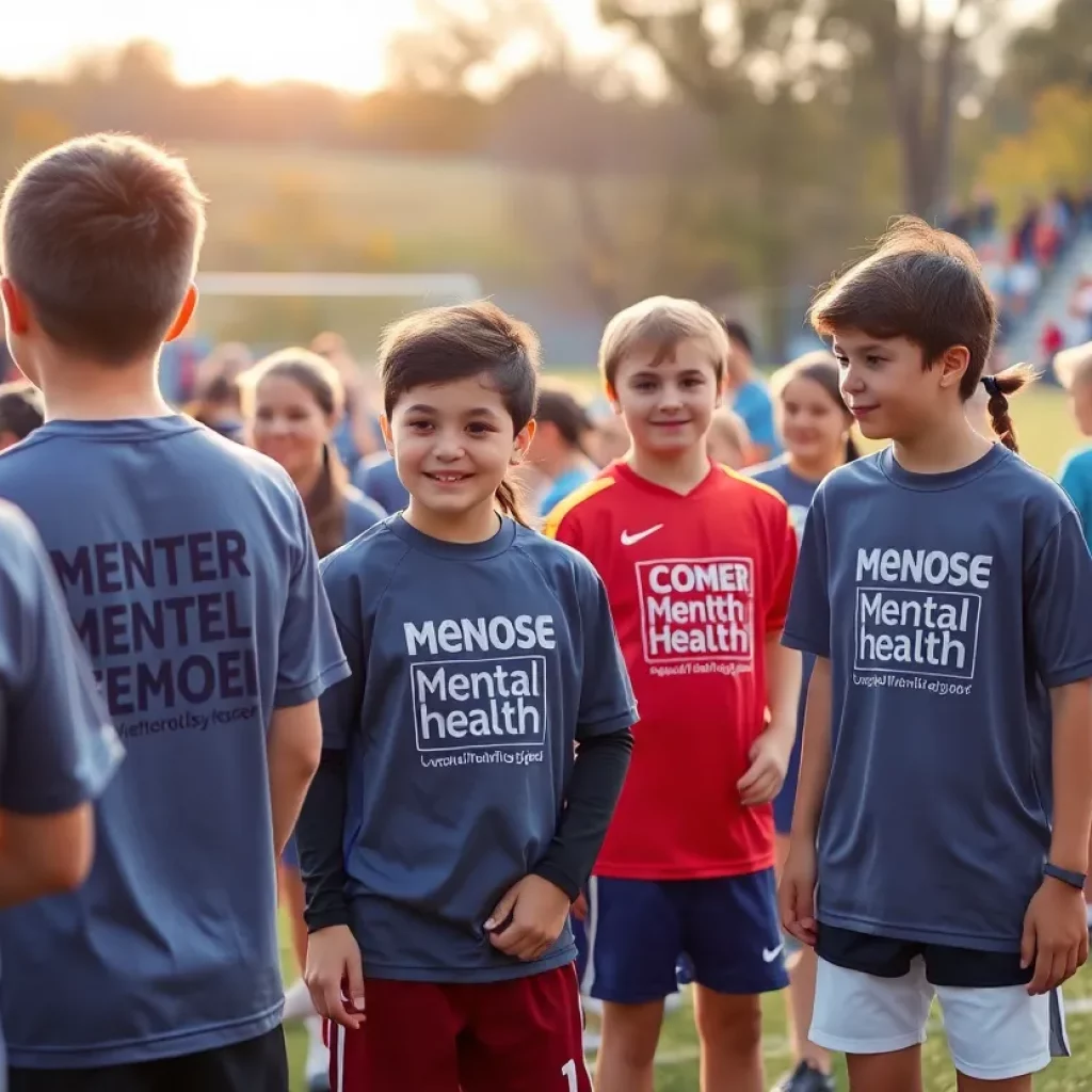 High school soccer players and fans showing support for mental health awareness