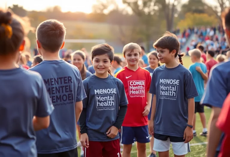 High school soccer players and fans showing support for mental health awareness