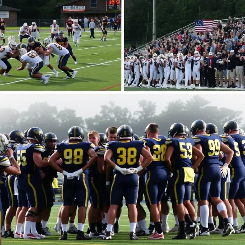 Players from Michigan high school football teams competing on the field