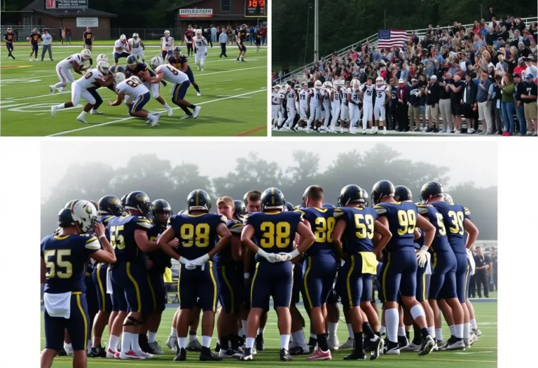 Players from Michigan high school football teams competing on the field