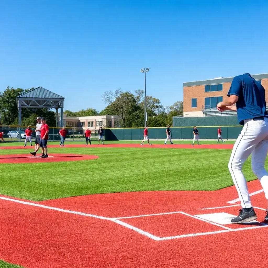 Midland High baseball team practicing on the field