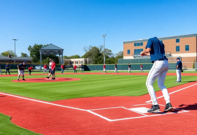 Midland High baseball team practicing on the field