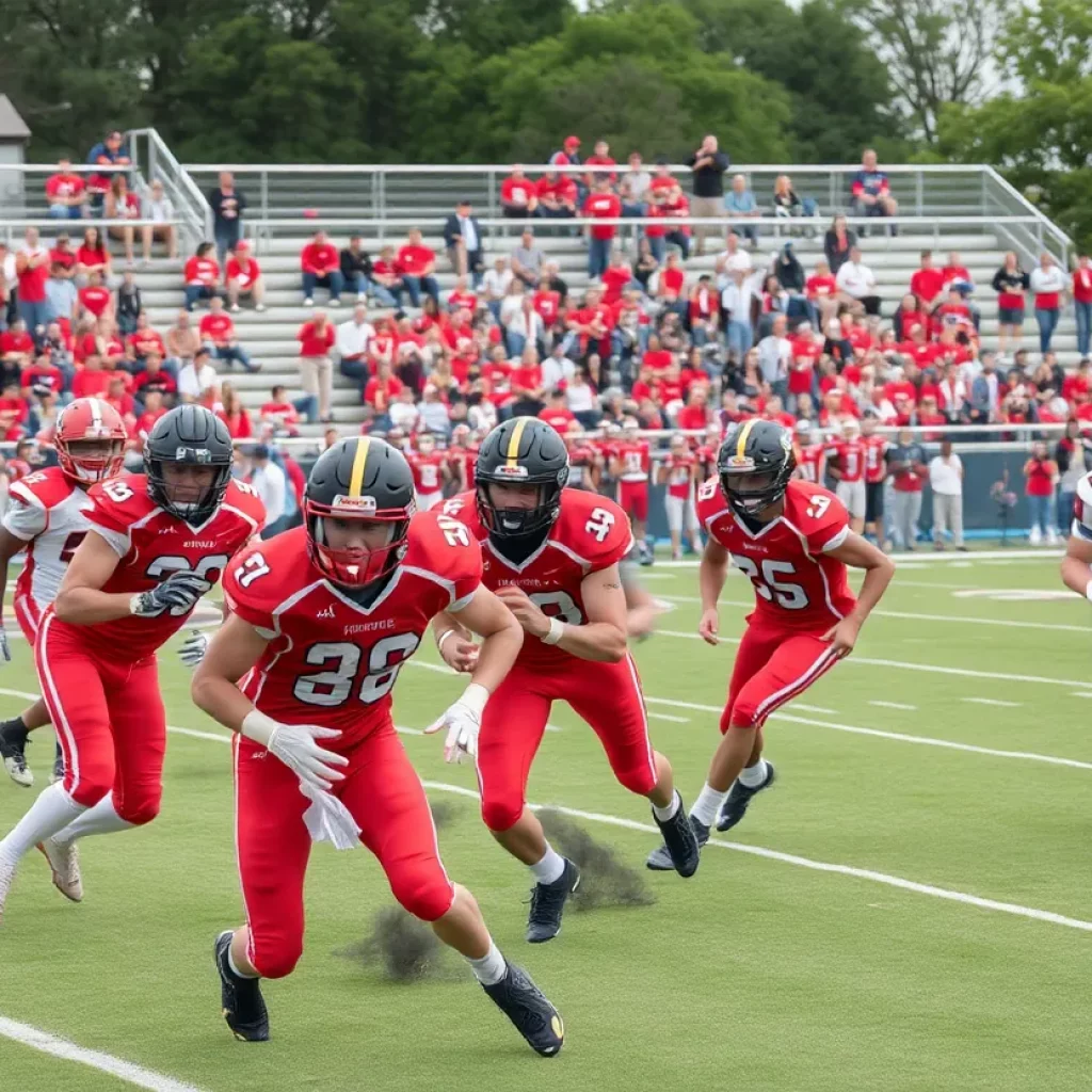 High school football players in action during a game.