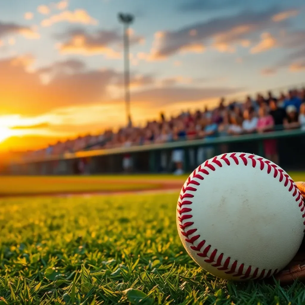 Baseball field with a sunset sky