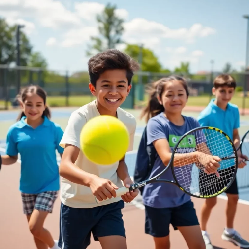 Students participating in the Miller Middle School tennis program