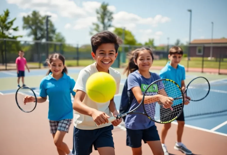 Students participating in the Miller Middle School tennis program