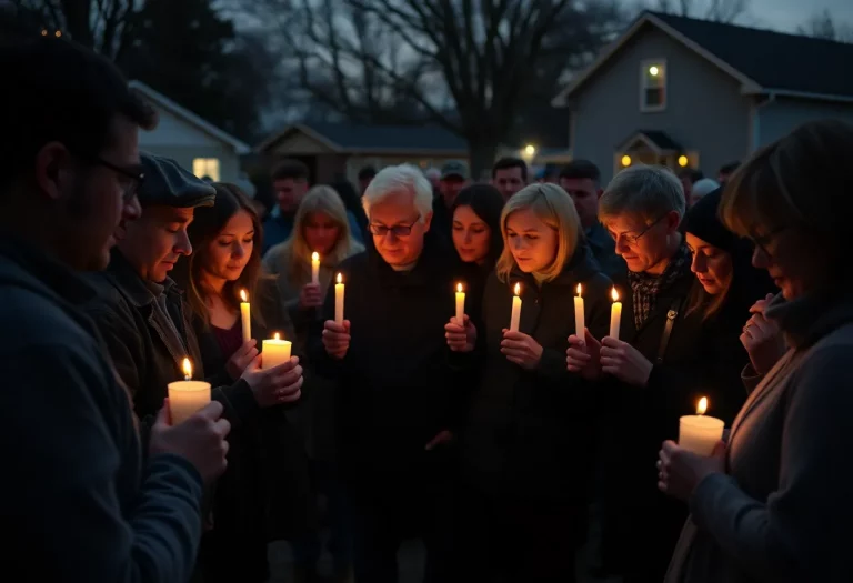 Community members holding candles during a prayer vigil for injured softball players.