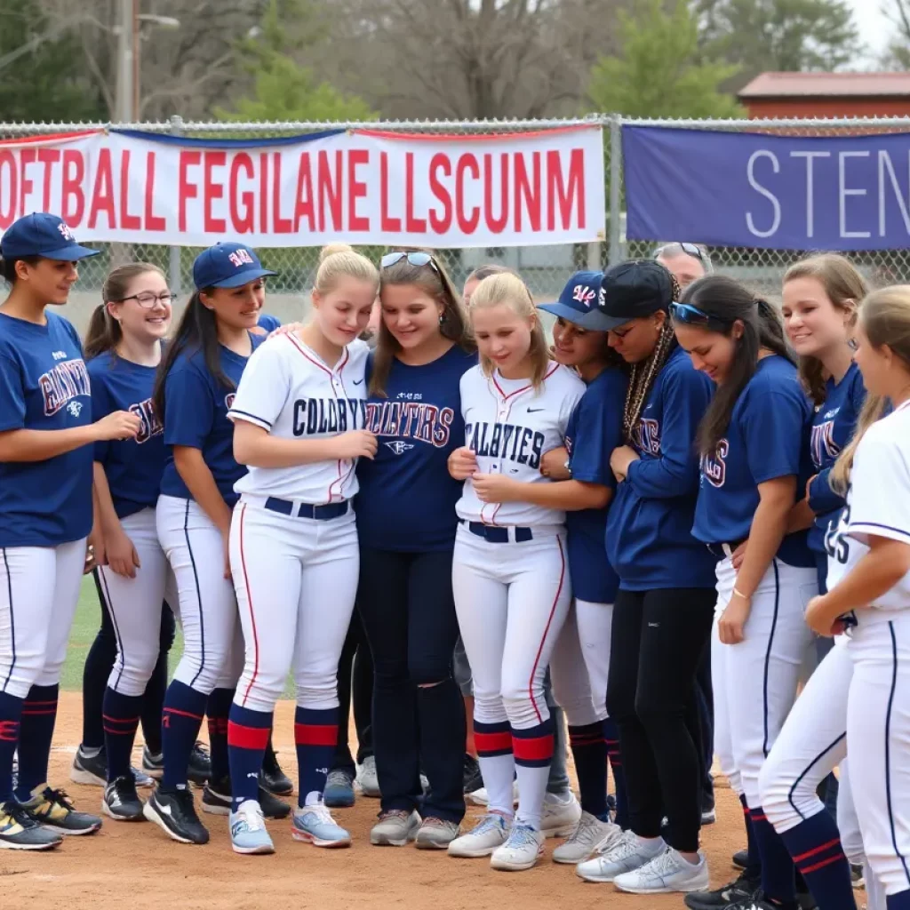Minco High School softball team celebrating their survival together