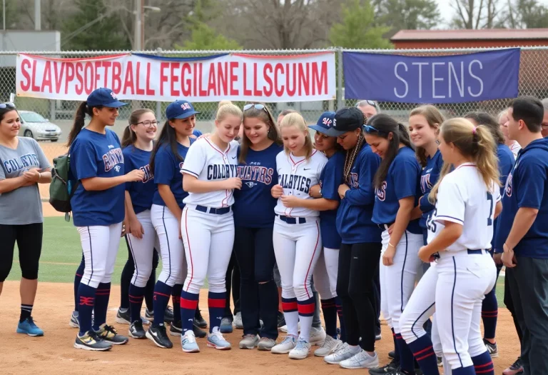 Minco High School softball team celebrating their survival together