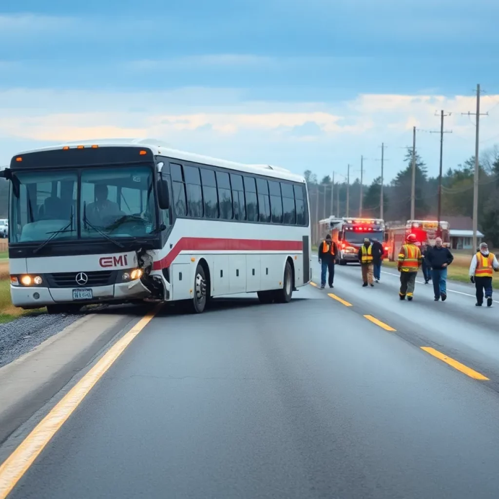 Emergency responders at the scene of the Minco High School softball team bus crash