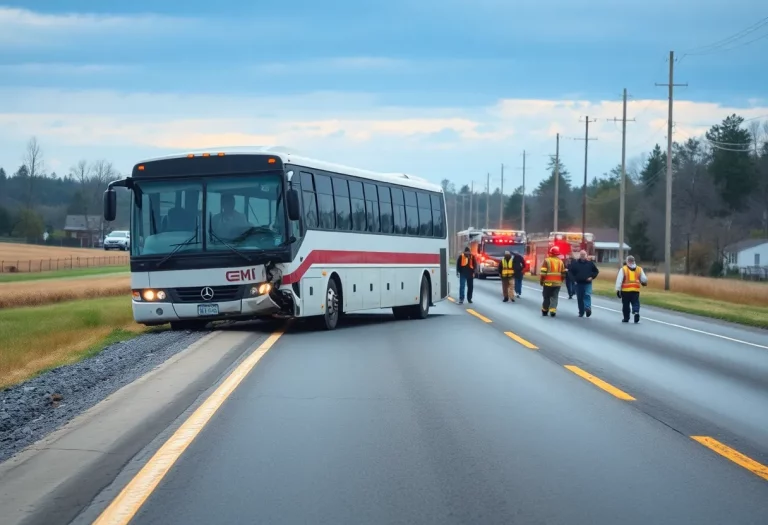 Emergency responders at the scene of the Minco High School softball team bus crash