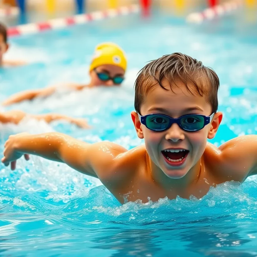 Young athletes training in a swimming pool