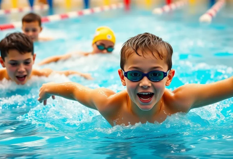 Young athletes training in a swimming pool