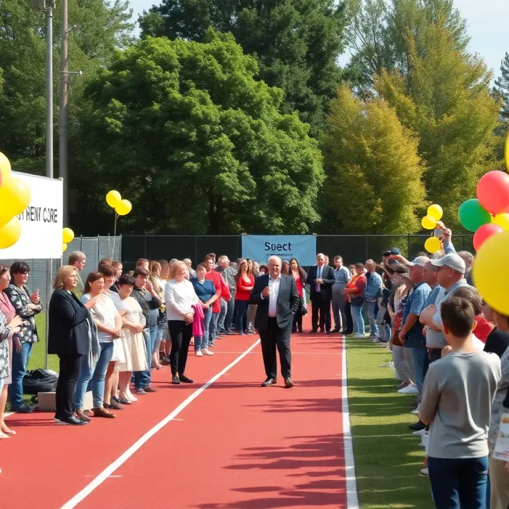 Community members celebrating the unveiling of Col. Ralph S. Roper Jr. Track