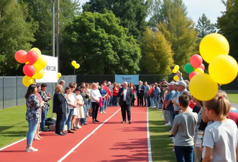 Community members celebrating the unveiling of Col. Ralph S. Roper Jr. Track