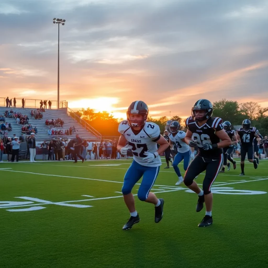 High school football players in action during a game in Nebraska