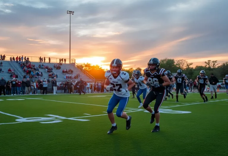 High school football players in action during a game in Nebraska