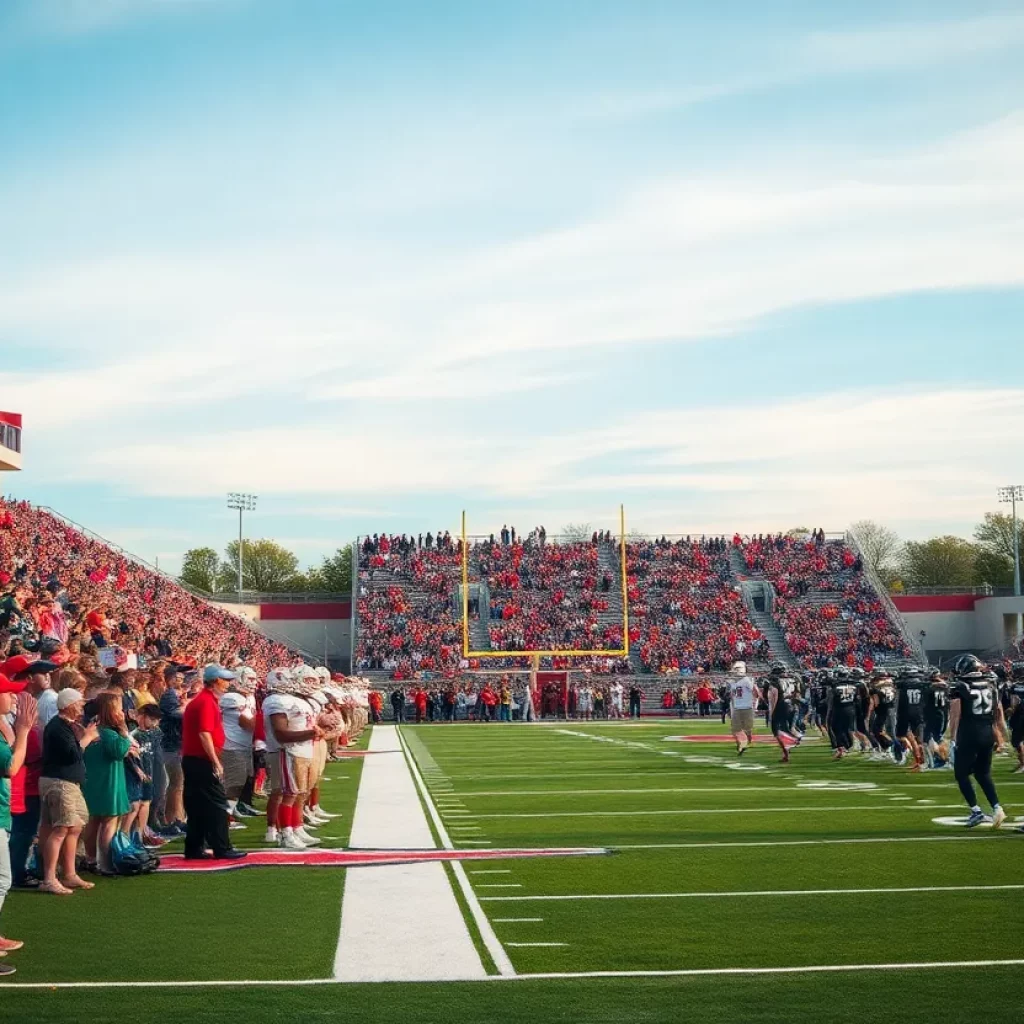 High school football players on the field in Nebraska