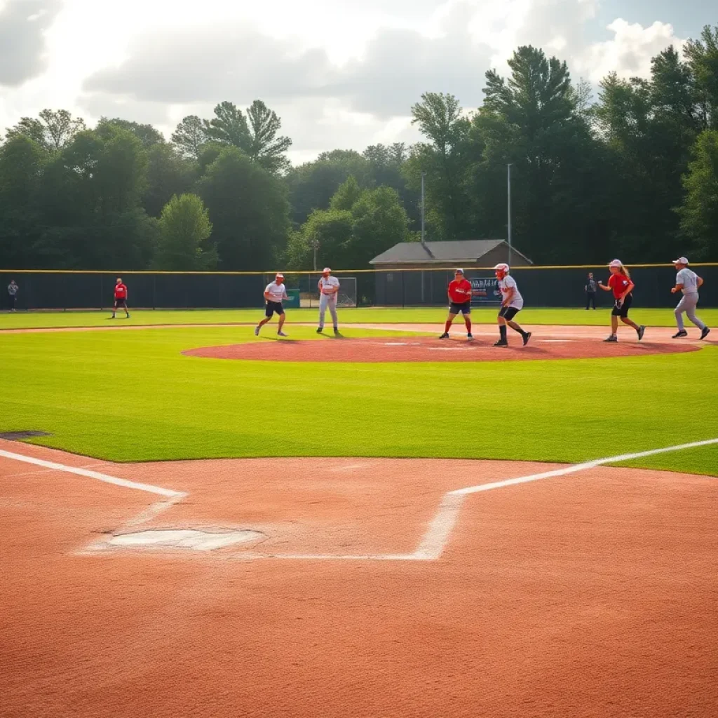 High school softball players competing on the field