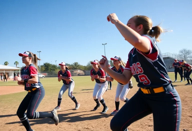 High school softball game in Nebraska with players in action.