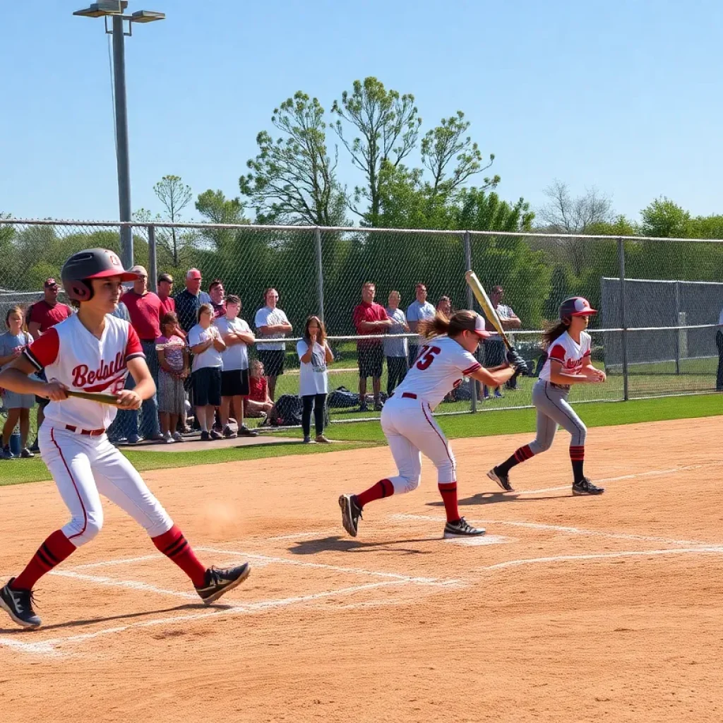 High school softball game in Nebraska
