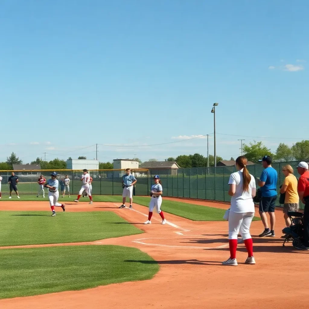 High school softball teams in action during a game in Nebraska