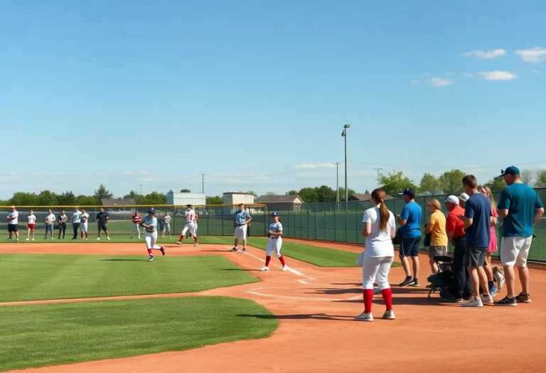 High school softball teams in action during a game in Nebraska