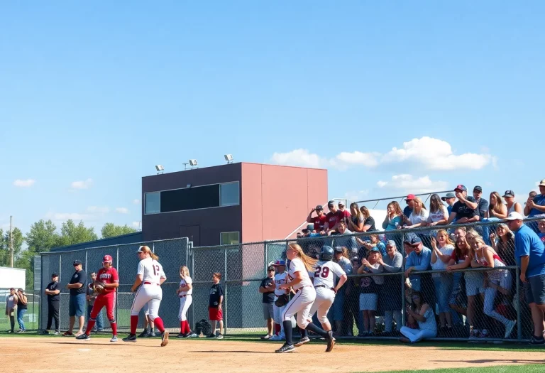 High school softball teams competing during a game in Nebraska