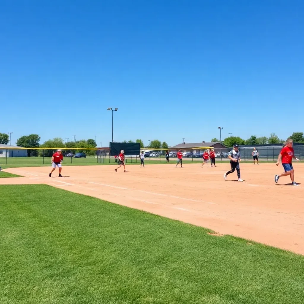 Softball players in action on a Nebraska field