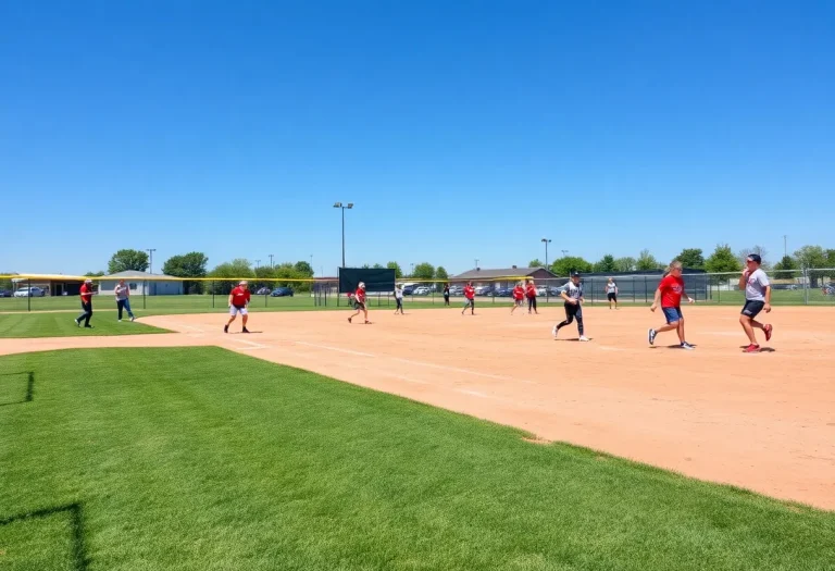 Softball players in action on a Nebraska field