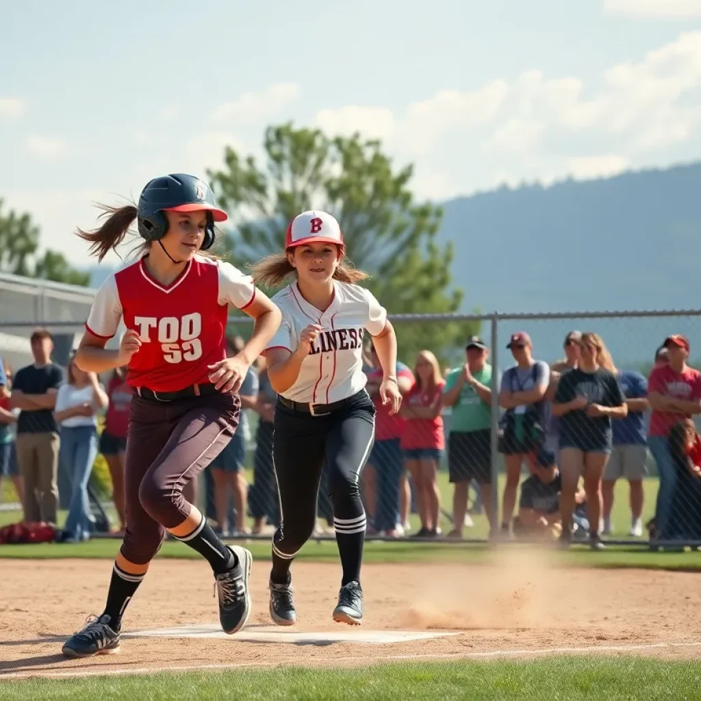 High school softball players in action during a game