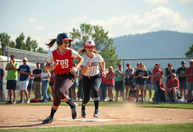 High school softball players in action during a game