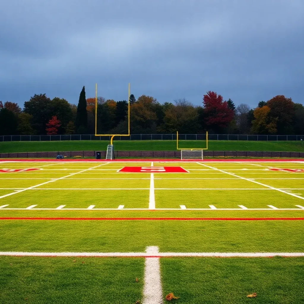 Empty football field at New London High School