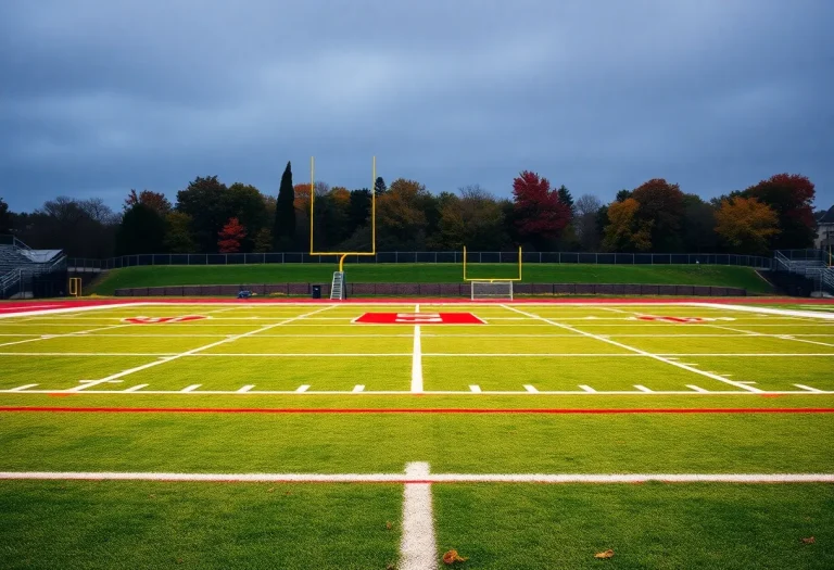 Empty football field at New London High School